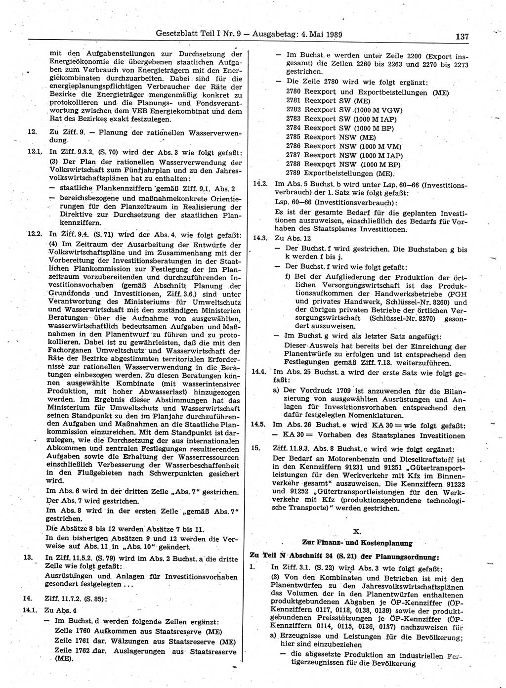 Gesetzblatt (GBl.) der Deutschen Demokratischen Republik (DDR) Teil Ⅰ 1989, Seite 137 (GBl. DDR Ⅰ 1989, S. 137)