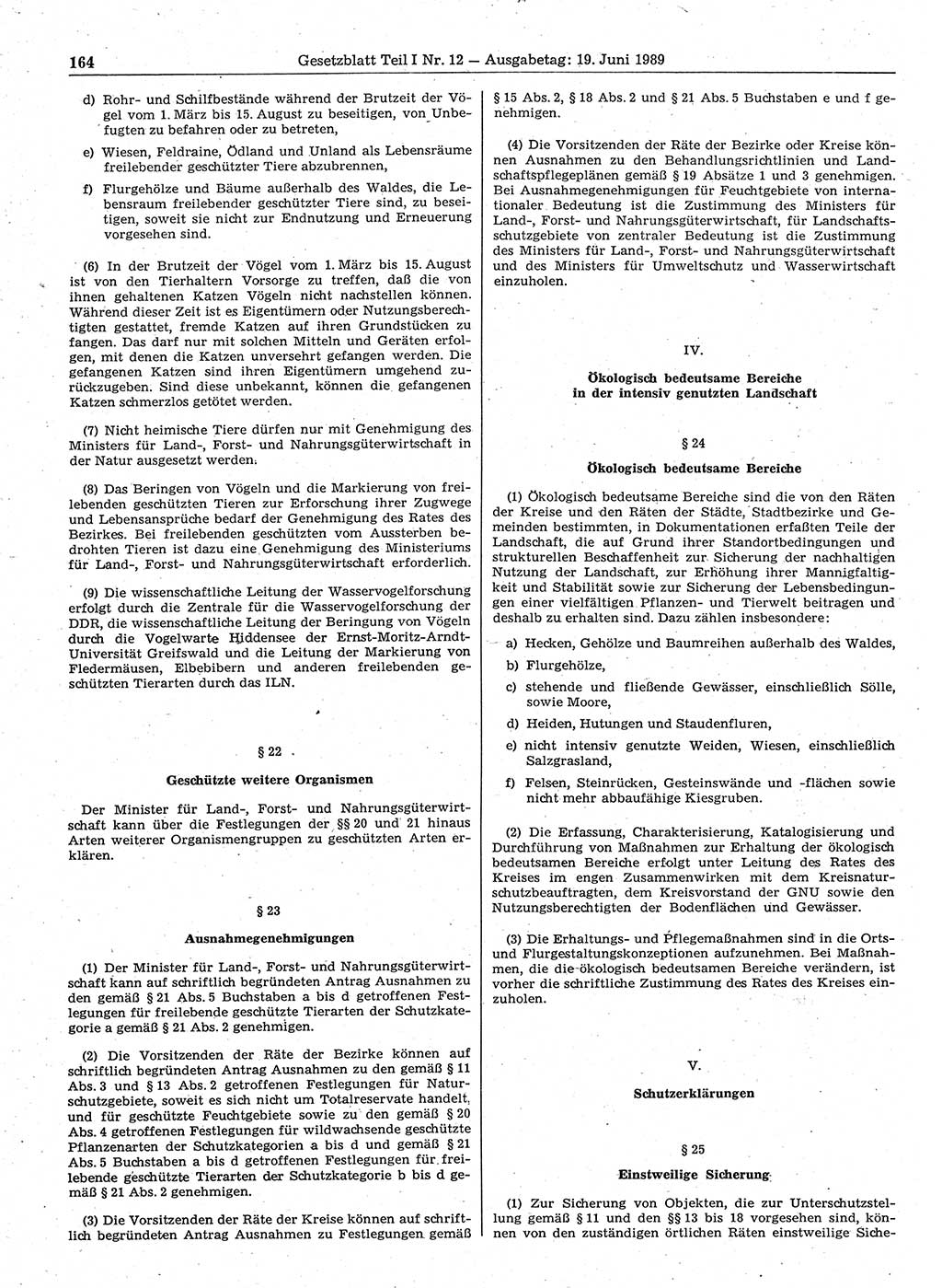 Gesetzblatt (GBl.) der Deutschen Demokratischen Republik (DDR) Teil Ⅰ 1989, Seite 164 (GBl. DDR Ⅰ 1989, S. 164)