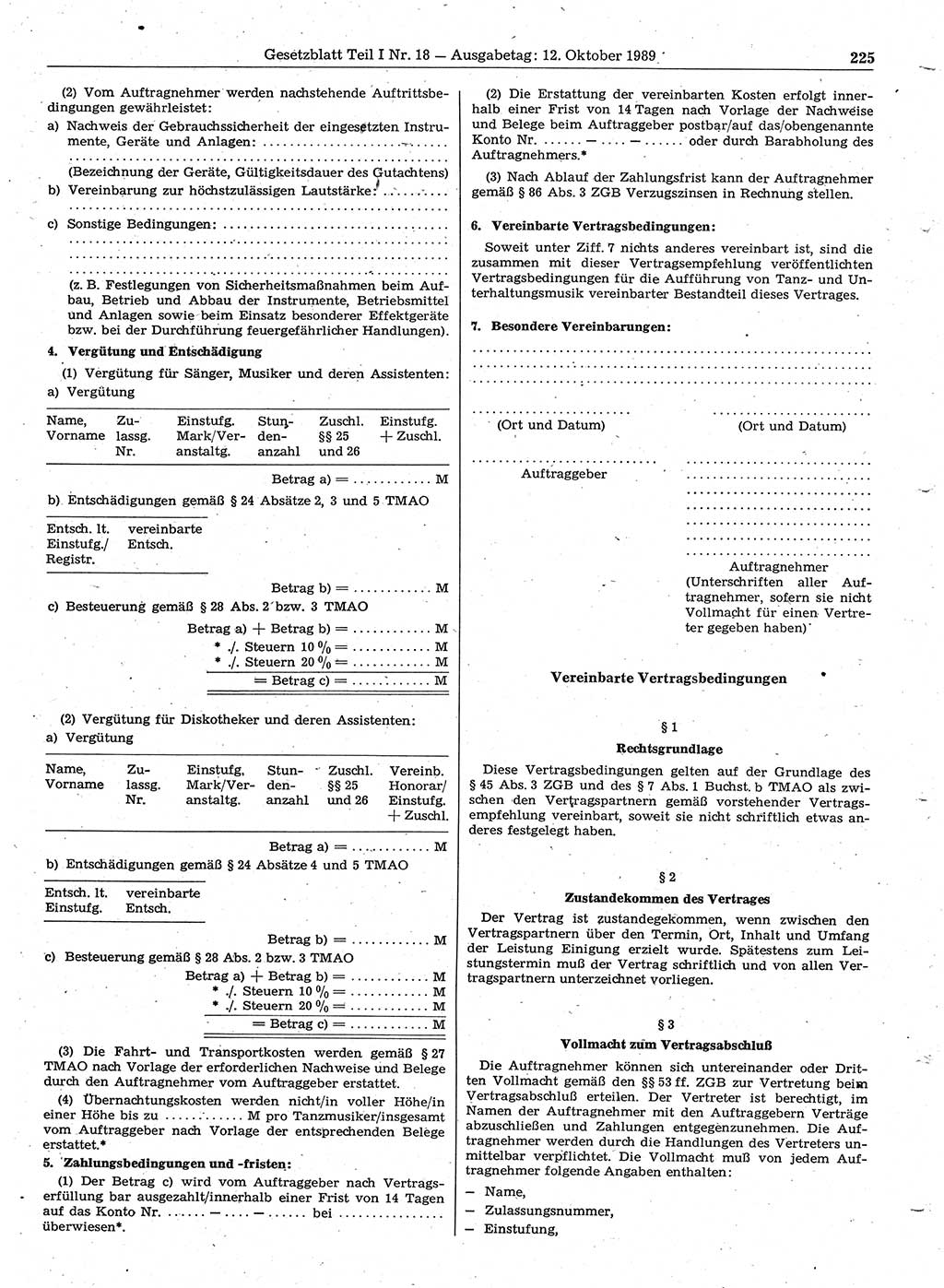 Gesetzblatt (GBl.) der Deutschen Demokratischen Republik (DDR) Teil Ⅰ 1989, Seite 225 (GBl. DDR Ⅰ 1989, S. 225)