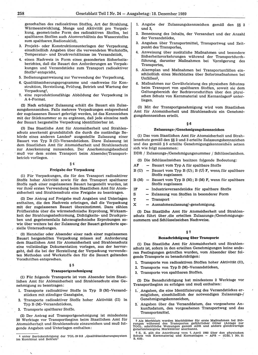 Gesetzblatt (GBl.) der Deutschen Demokratischen Republik (DDR) Teil Ⅰ 1989, Seite 258 (GBl. DDR Ⅰ 1989, S. 258)