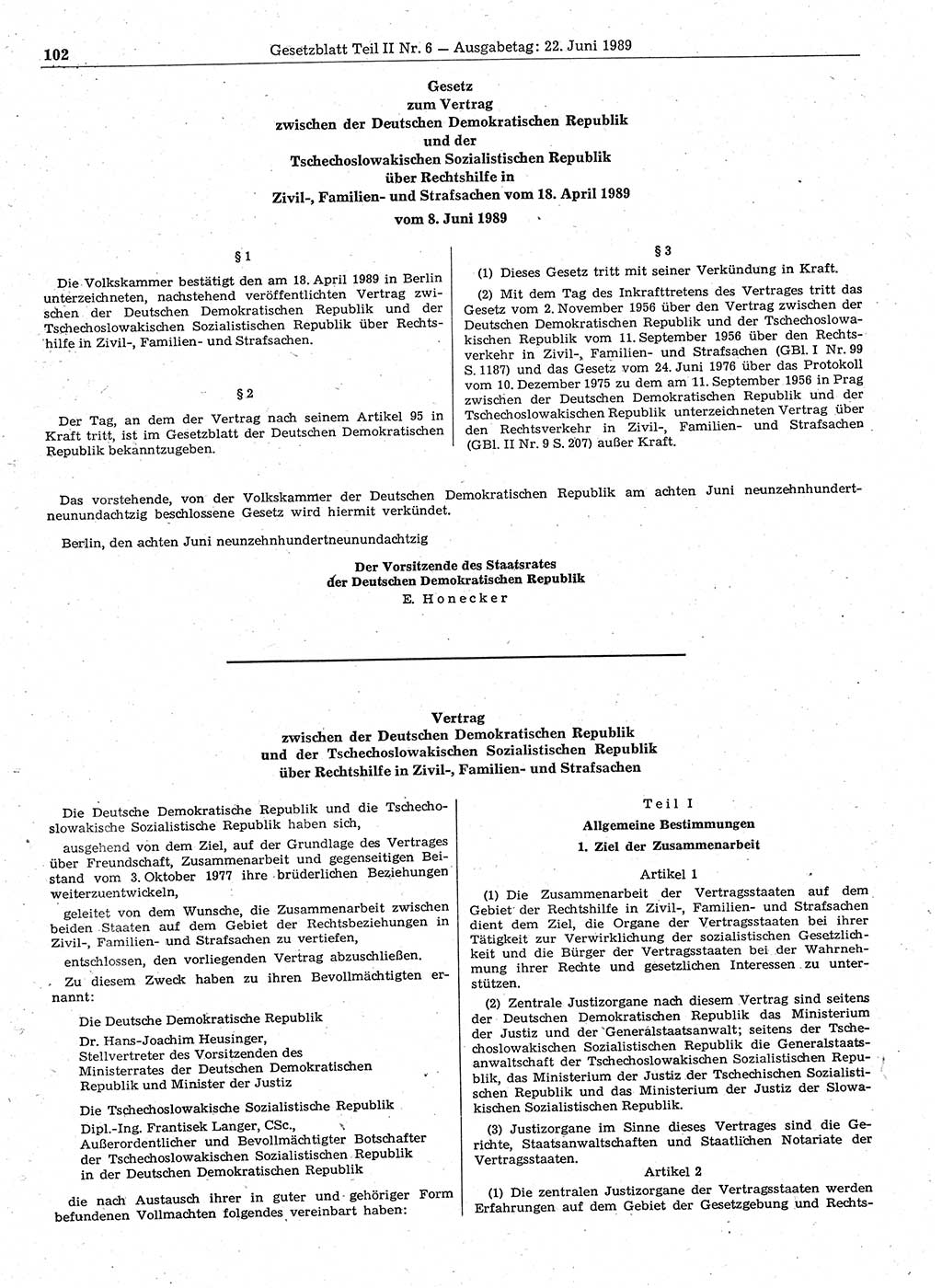 Gesetzblatt (GBl.) der Deutschen Demokratischen Republik (DDR) Teil ⅠⅠ 1989, Seite 102 (GBl. DDR ⅠⅠ 1989, S. 102)