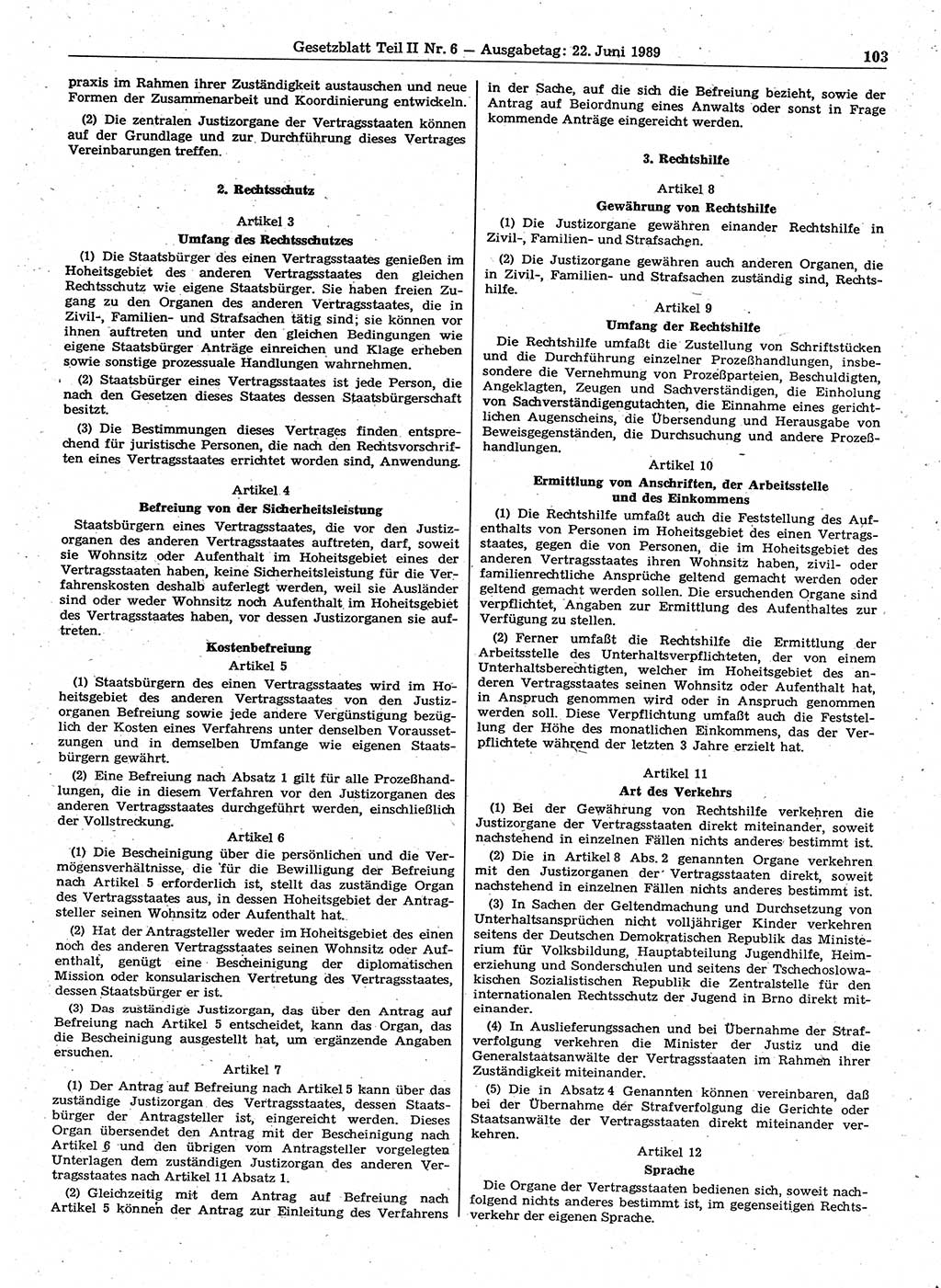 Gesetzblatt (GBl.) der Deutschen Demokratischen Republik (DDR) Teil ⅠⅠ 1989, Seite 103 (GBl. DDR ⅠⅠ 1989, S. 103)