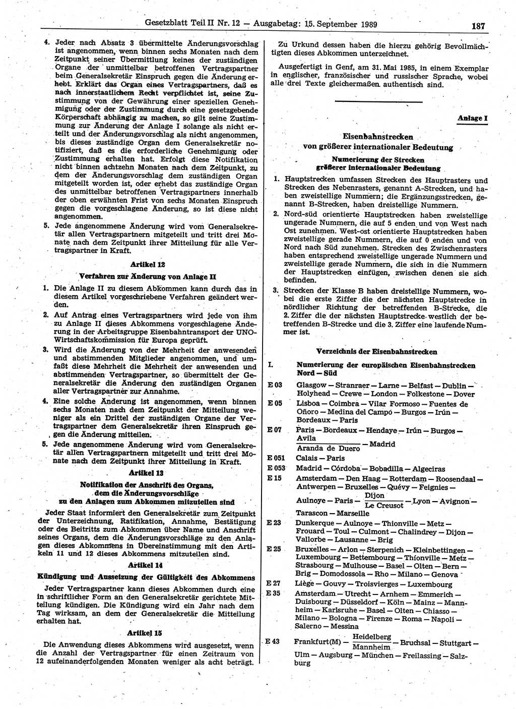 Gesetzblatt (GBl.) der Deutschen Demokratischen Republik (DDR) Teil ⅠⅠ 1989, Seite 187 (GBl. DDR ⅠⅠ 1989, S. 187)