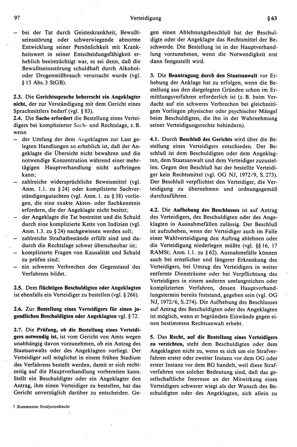 Strafprozeßrecht der DDR (Deutsche Demokratische Republik), Kommentar zur Strafprozeßordnung (StPO) 1989, Seite 97 (Strafprozeßr. DDR Komm. StPO 1989, S. 97)