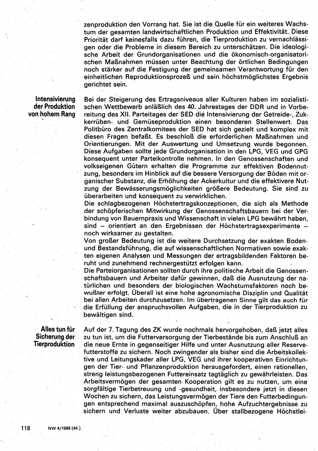 Neuer Weg (NW), Organ des Zentralkomitees (ZK) der SED (Sozialistische Einheitspartei Deutschlands) für Fragen des Parteilebens, 44. Jahrgang [Deutsche Demokratische Republik (DDR)] 1989, Seite 118 (NW ZK SED DDR 1989, S. 118)