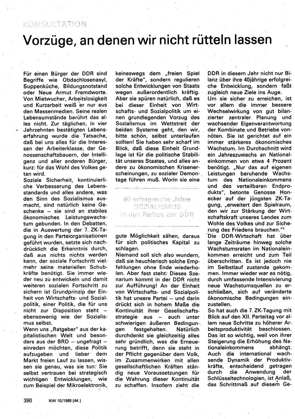 Neuer Weg (NW), Organ des Zentralkomitees (ZK) der SED (Sozialistische Einheitspartei Deutschlands) für Fragen des Parteilebens, 44. Jahrgang [Deutsche Demokratische Republik (DDR)] 1989, Seite 390 (NW ZK SED DDR 1989, S. 390)