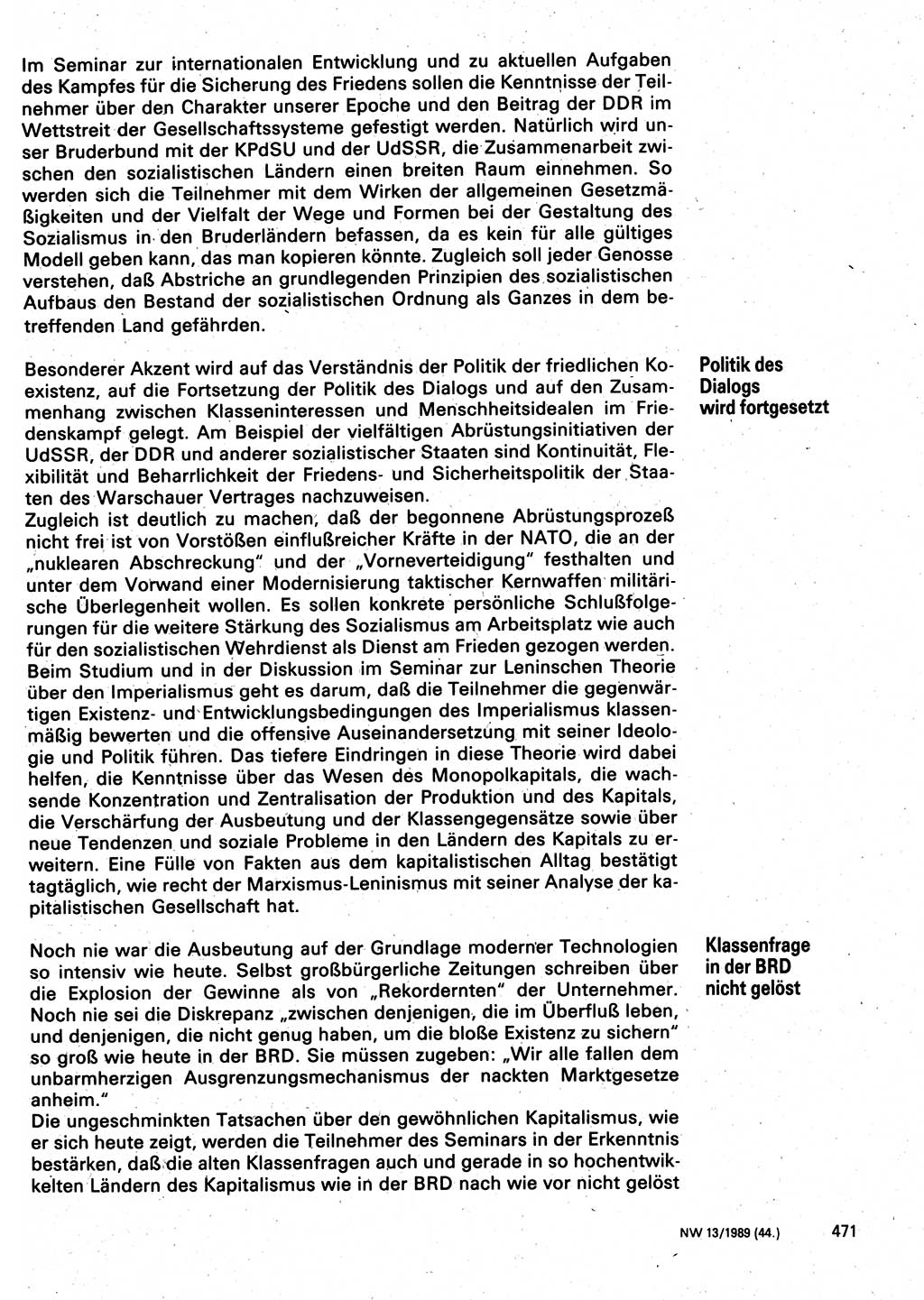 Neuer Weg (NW), Organ des Zentralkomitees (ZK) der SED (Sozialistische Einheitspartei Deutschlands) für Fragen des Parteilebens, 44. Jahrgang [Deutsche Demokratische Republik (DDR)] 1989, Seite 471 (NW ZK SED DDR 1989, S. 471)