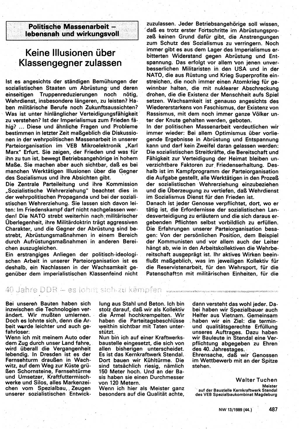 Neuer Weg (NW), Organ des Zentralkomitees (ZK) der SED (Sozialistische Einheitspartei Deutschlands) für Fragen des Parteilebens, 44. Jahrgang [Deutsche Demokratische Republik (DDR)] 1989, Seite 487 (NW ZK SED DDR 1989, S. 487)