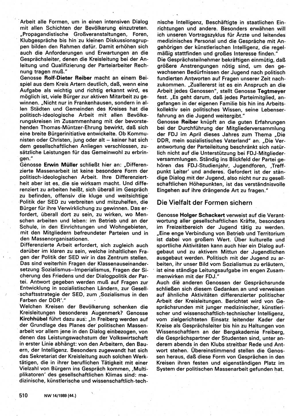Neuer Weg (NW), Organ des Zentralkomitees (ZK) der SED (Sozialistische Einheitspartei Deutschlands) für Fragen des Parteilebens, 44. Jahrgang [Deutsche Demokratische Republik (DDR)] 1989, Seite 510 (NW ZK SED DDR 1989, S. 510)