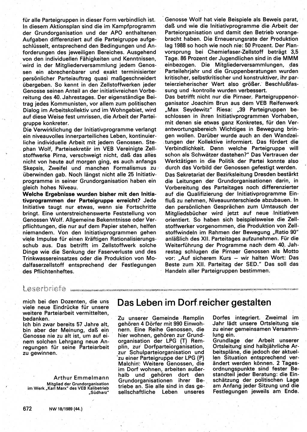 Neuer Weg (NW), Organ des Zentralkomitees (ZK) der SED (Sozialistische Einheitspartei Deutschlands) für Fragen des Parteilebens, 44. Jahrgang [Deutsche Demokratische Republik (DDR)] 1989, Seite 672 (NW ZK SED DDR 1989, S. 672)