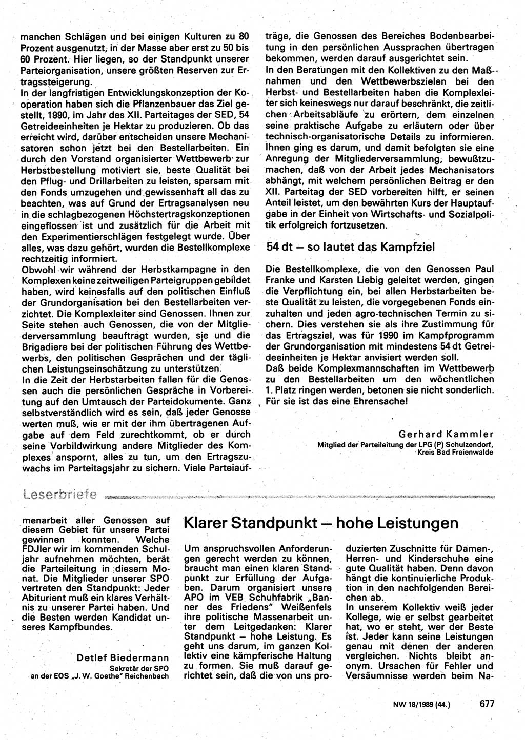 Neuer Weg (NW), Organ des Zentralkomitees (ZK) der SED (Sozialistische Einheitspartei Deutschlands) für Fragen des Parteilebens, 44. Jahrgang [Deutsche Demokratische Republik (DDR)] 1989, Seite 677 (NW ZK SED DDR 1989, S. 677)