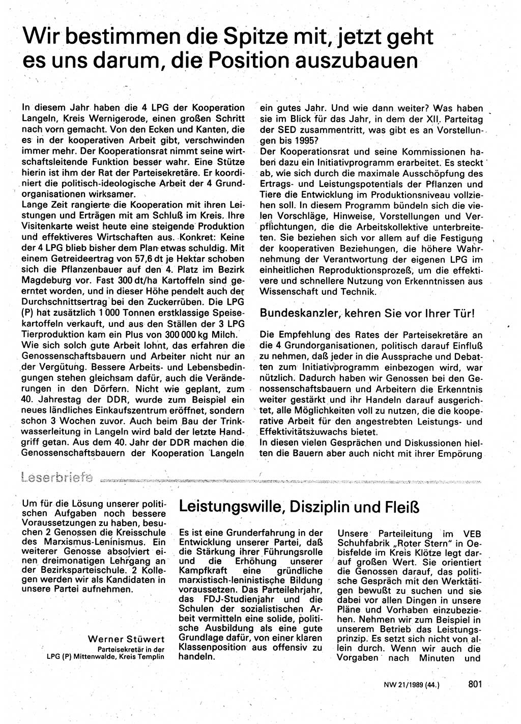 Neuer Weg (NW), Organ des Zentralkomitees (ZK) der SED (Sozialistische Einheitspartei Deutschlands) für Fragen des Parteilebens, 44. Jahrgang [Deutsche Demokratische Republik (DDR)] 1989, Seite 801 (NW ZK SED DDR 1989, S. 801)