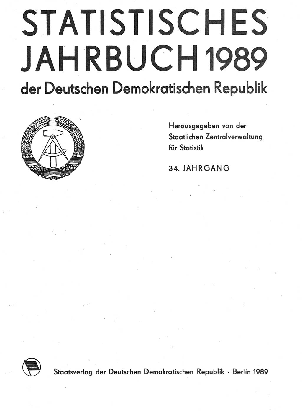 Statistisches Jahrbuch der Deutschen Demokratischen Republik (DDR) 1989, Seite 1 (Stat. Jb. DDR 1989, S. 1)