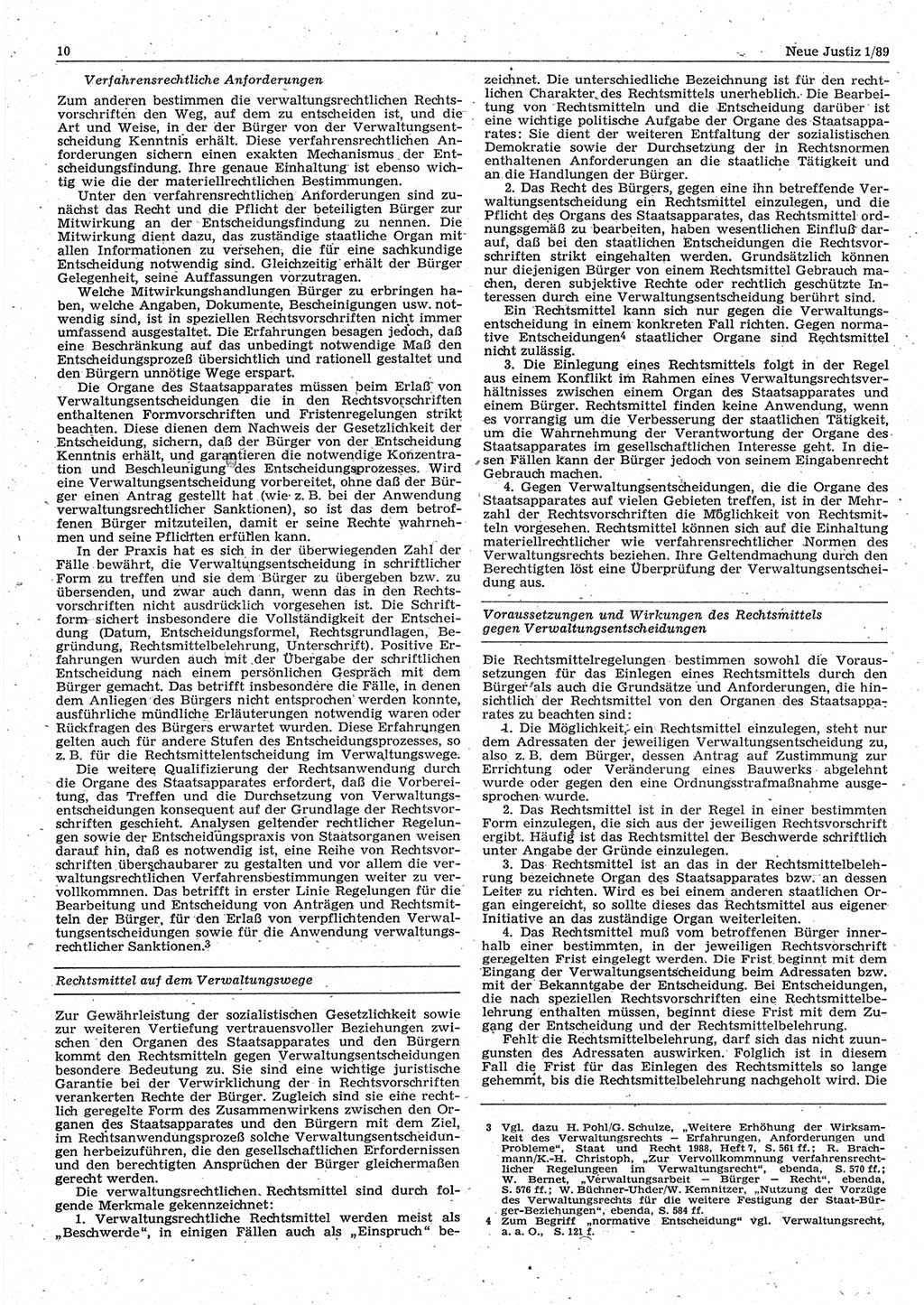 Neue Justiz (NJ), Zeitschrift für sozialistisches Recht und Gesetzlichkeit [Deutsche Demokratische Republik (DDR)], 43. Jahrgang 1989, Seite 10 (NJ DDR 1989, S. 10)