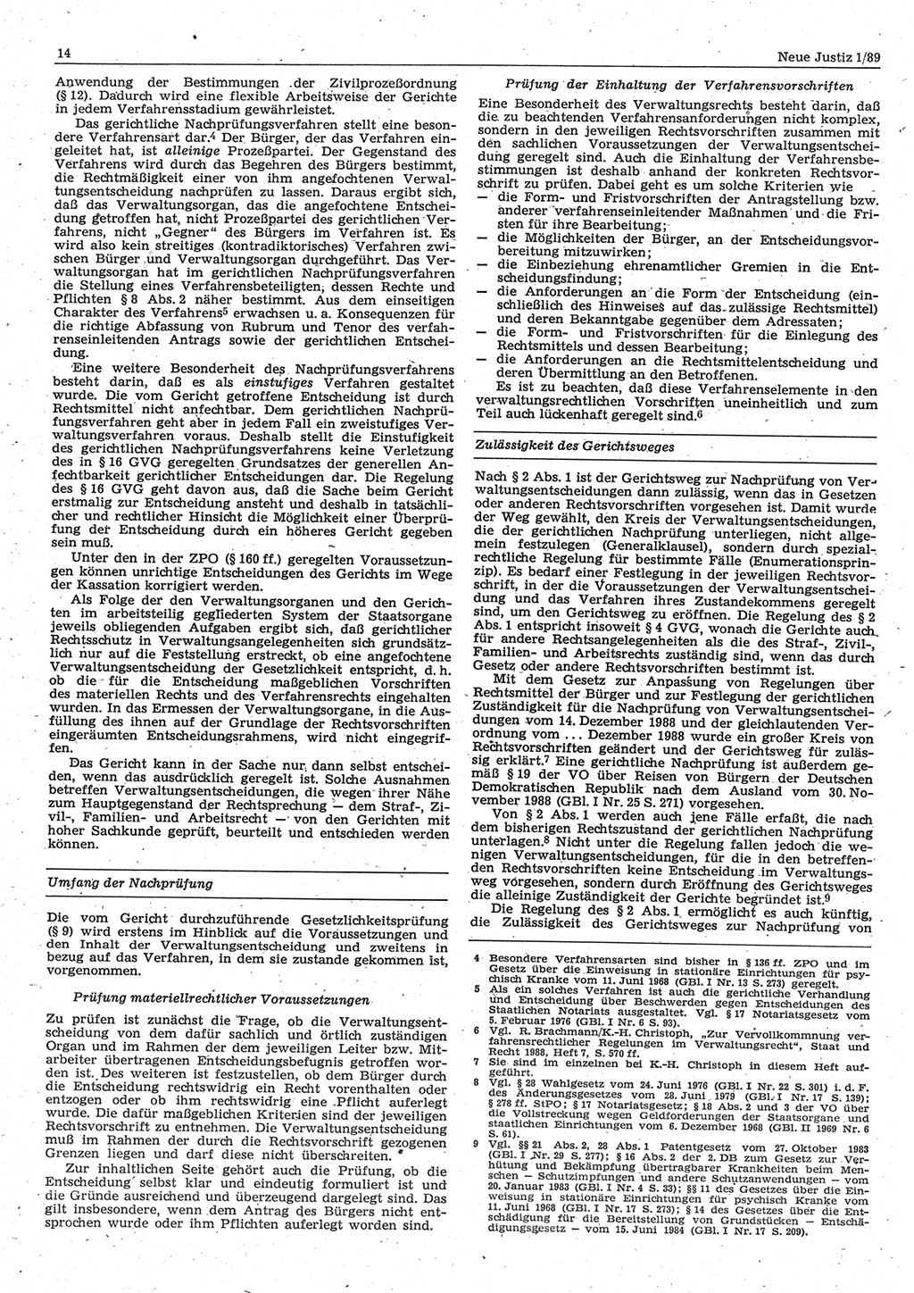 Neue Justiz (NJ), Zeitschrift für sozialistisches Recht und Gesetzlichkeit [Deutsche Demokratische Republik (DDR)], 43. Jahrgang 1989, Seite 14 (NJ DDR 1989, S. 14)