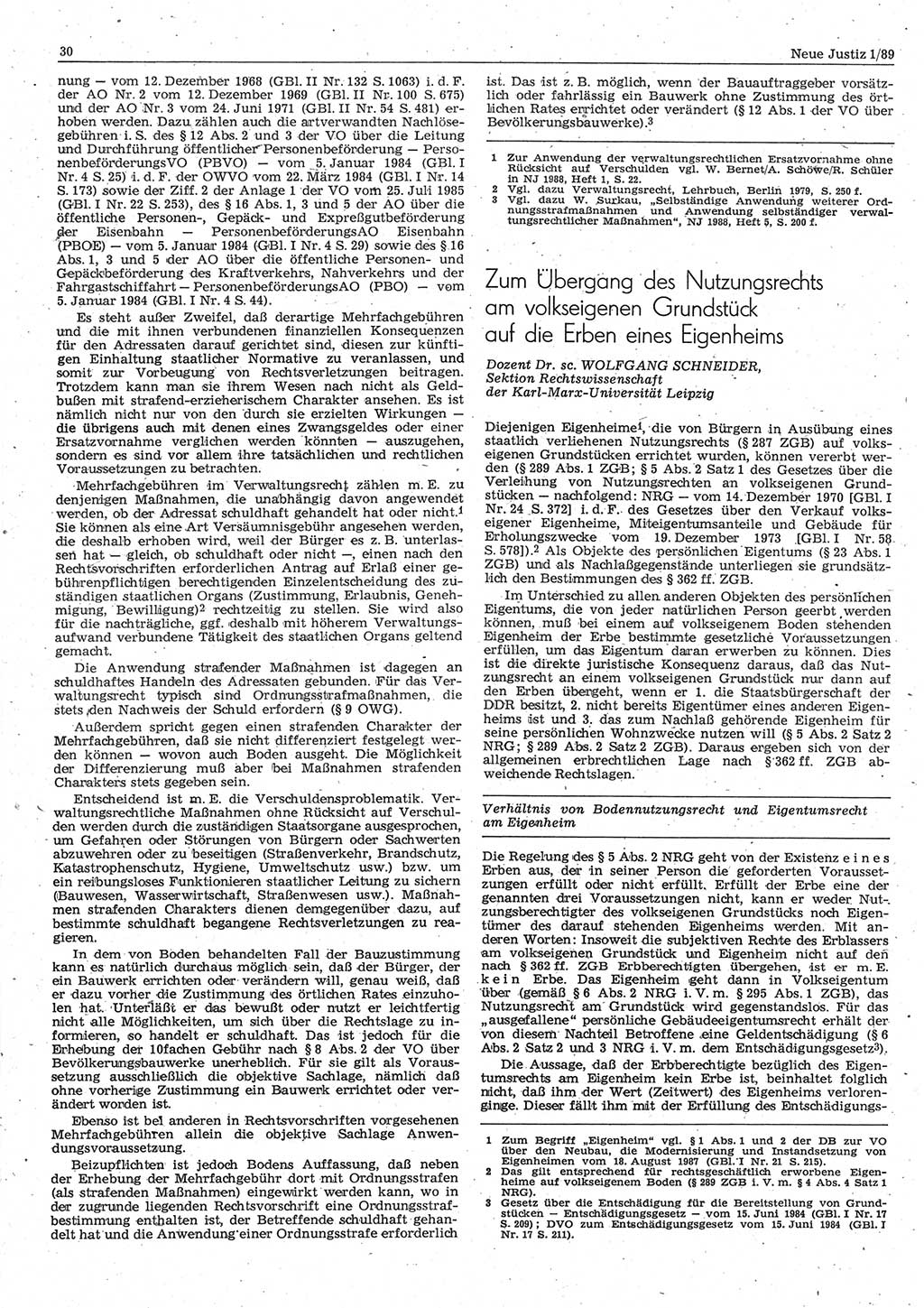 Neue Justiz (NJ), Zeitschrift für sozialistisches Recht und Gesetzlichkeit [Deutsche Demokratische Republik (DDR)], 43. Jahrgang 1989, Seite 30 (NJ DDR 1989, S. 30)