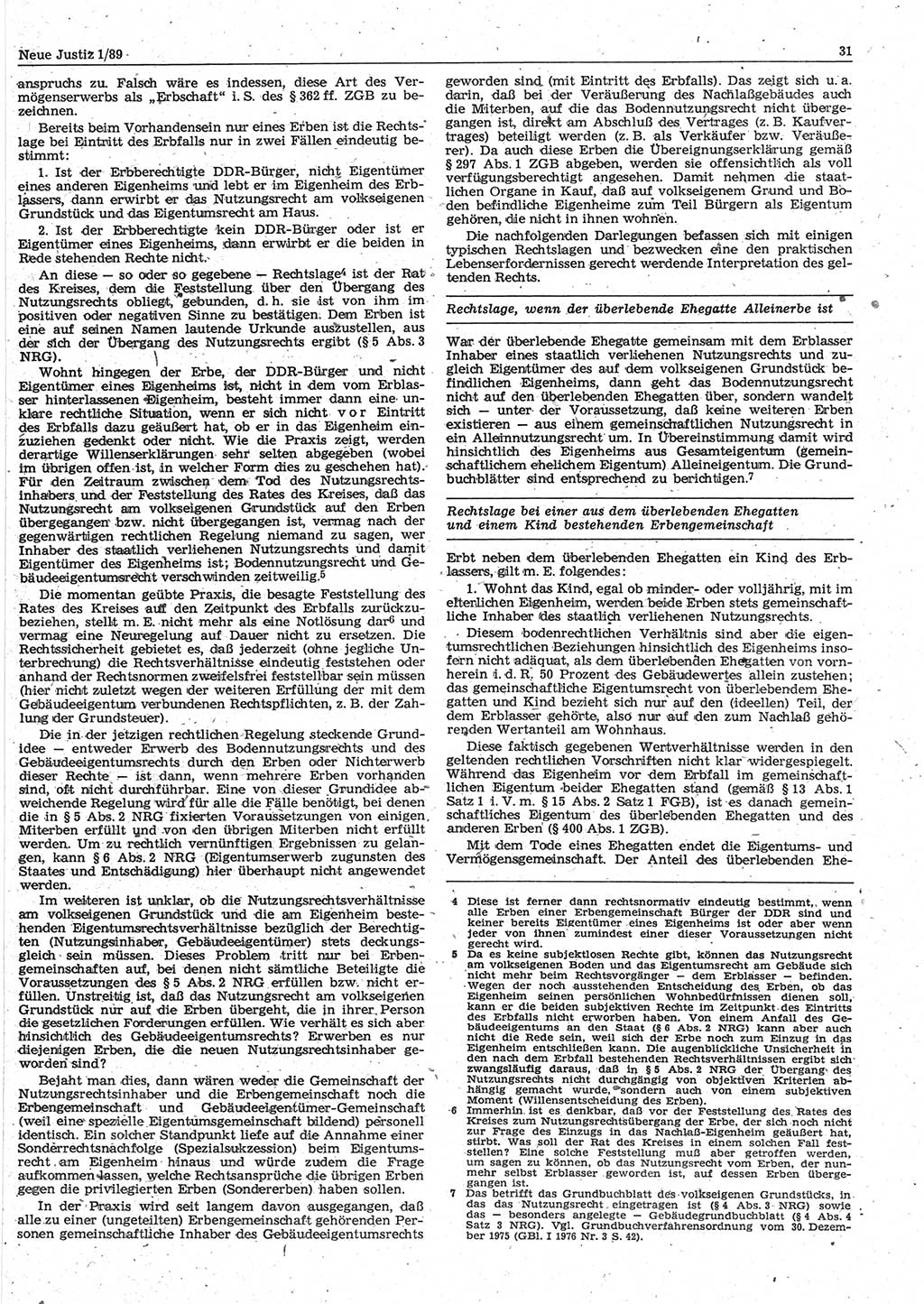 Neue Justiz (NJ), Zeitschrift für sozialistisches Recht und Gesetzlichkeit [Deutsche Demokratische Republik (DDR)], 43. Jahrgang 1989, Seite 31 (NJ DDR 1989, S. 31)