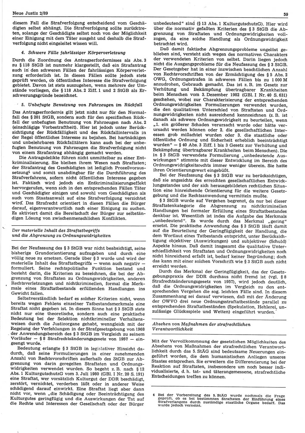 Neue Justiz (NJ), Zeitschrift für sozialistisches Recht und Gesetzlichkeit [Deutsche Demokratische Republik (DDR)], 43. Jahrgang 1989, Seite 59 (NJ DDR 1989, S. 59)