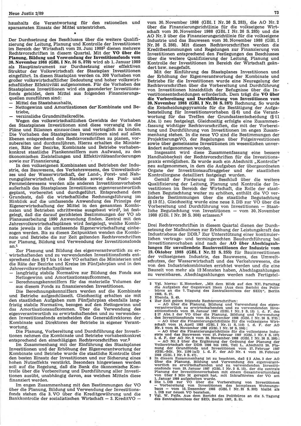 Neue Justiz (NJ), Zeitschrift für sozialistisches Recht und Gesetzlichkeit [Deutsche Demokratische Republik (DDR)], 43. Jahrgang 1989, Seite 73 (NJ DDR 1989, S. 73)