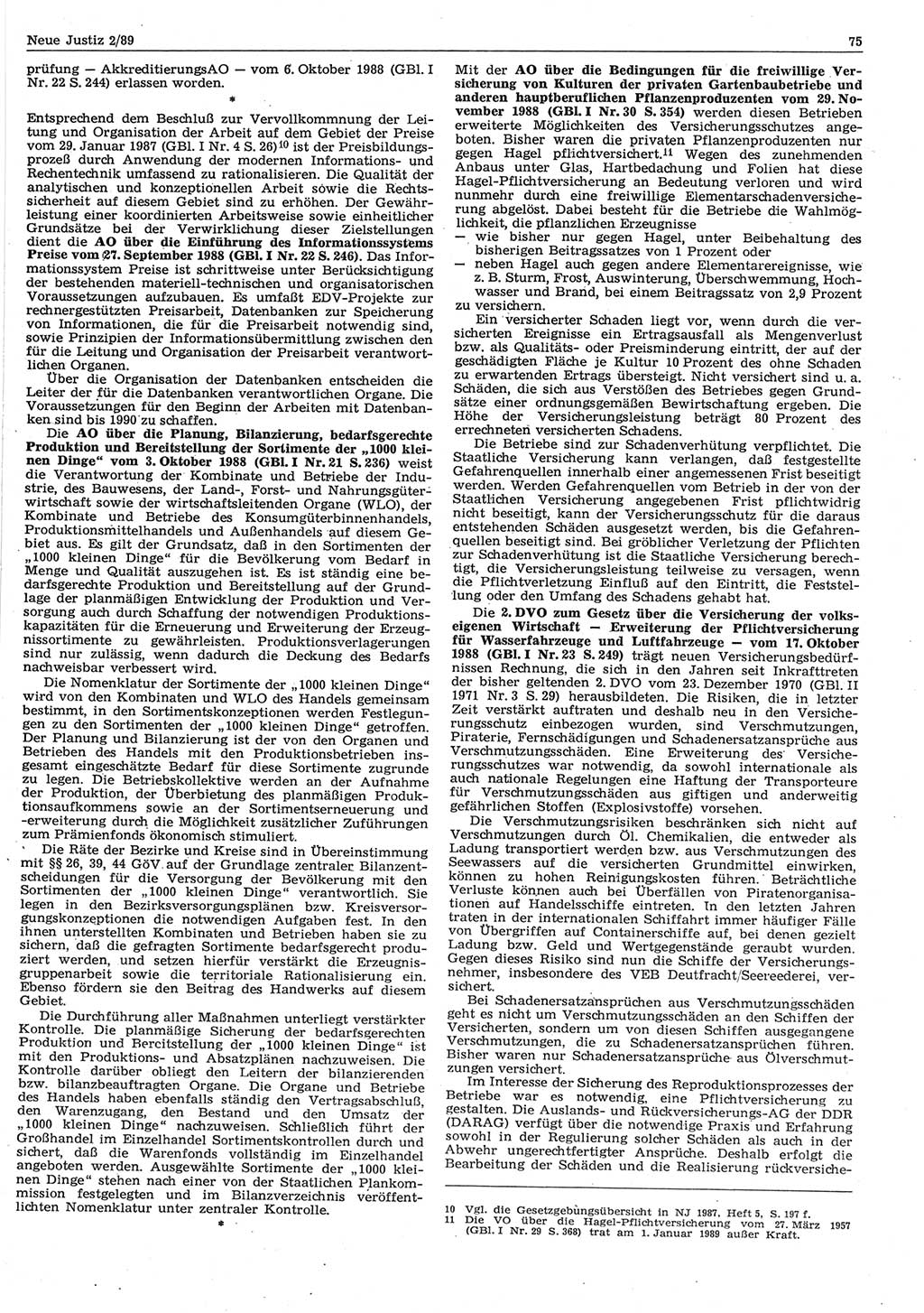 Neue Justiz (NJ), Zeitschrift für sozialistisches Recht und Gesetzlichkeit [Deutsche Demokratische Republik (DDR)], 43. Jahrgang 1989, Seite 75 (NJ DDR 1989, S. 75)