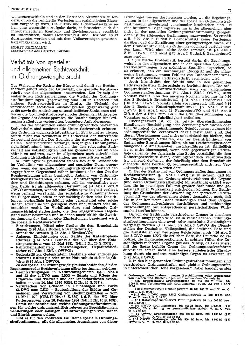 Neue Justiz (NJ), Zeitschrift für sozialistisches Recht und Gesetzlichkeit [Deutsche Demokratische Republik (DDR)], 43. Jahrgang 1989, Seite 77 (NJ DDR 1989, S. 77)