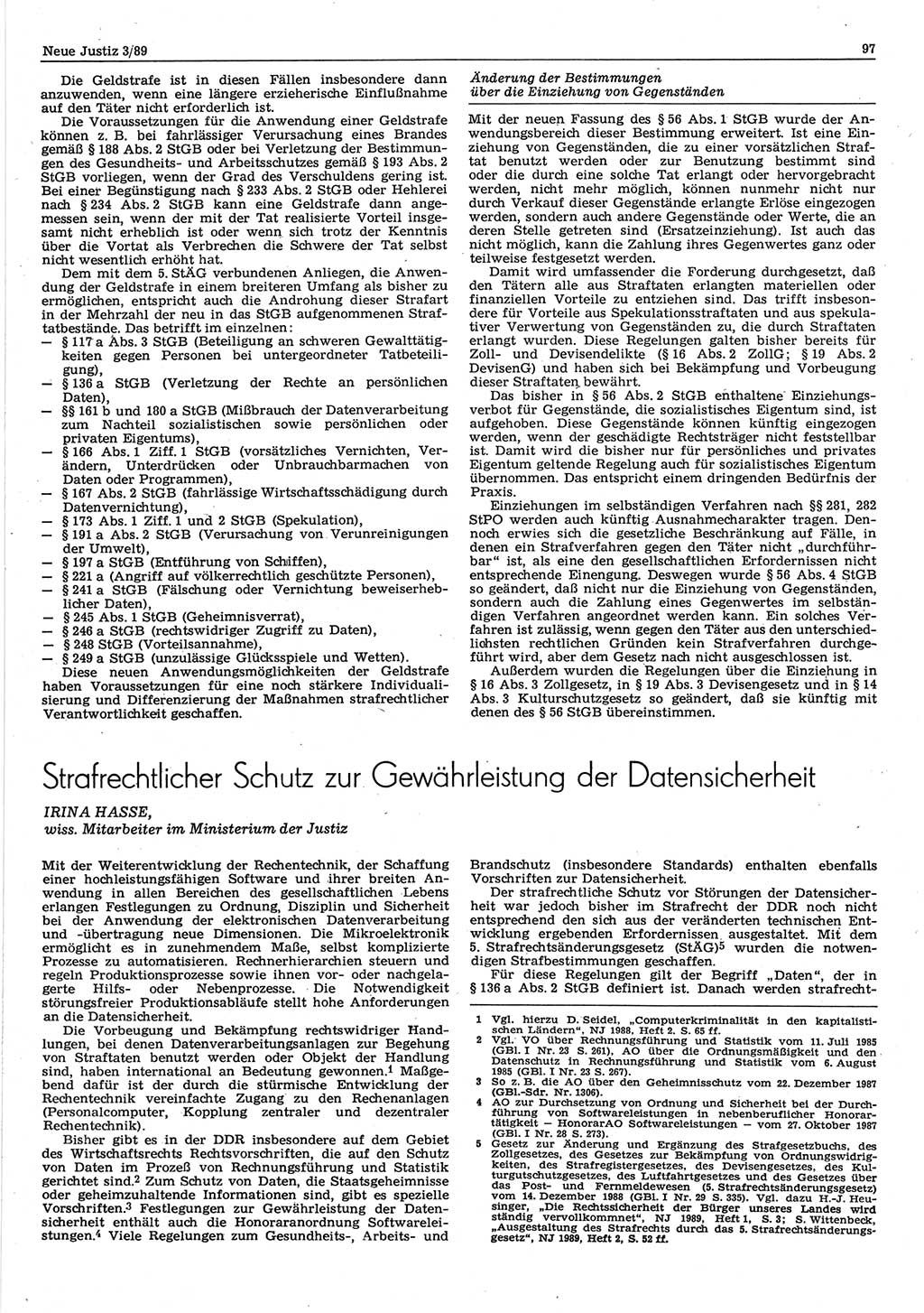 Neue Justiz (NJ), Zeitschrift für sozialistisches Recht und Gesetzlichkeit [Deutsche Demokratische Republik (DDR)], 43. Jahrgang 1989, Seite 97 (NJ DDR 1989, S. 97)