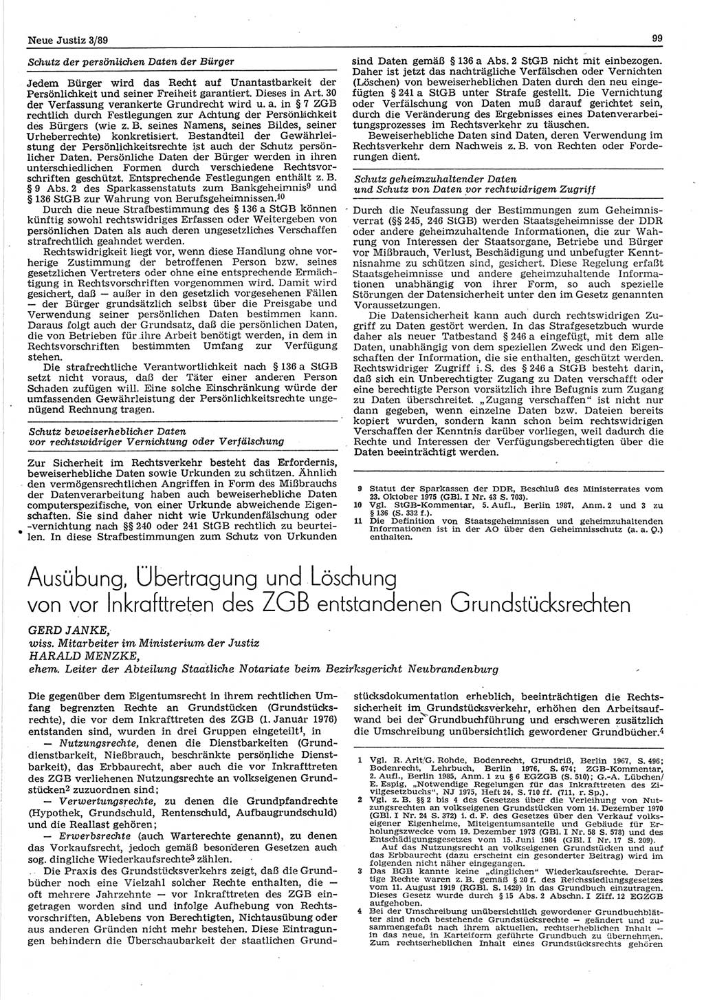 Neue Justiz (NJ), Zeitschrift für sozialistisches Recht und Gesetzlichkeit [Deutsche Demokratische Republik (DDR)], 43. Jahrgang 1989, Seite 99 (NJ DDR 1989, S. 99)