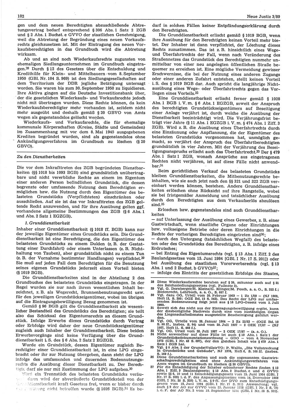 Neue Justiz (NJ), Zeitschrift für sozialistisches Recht und Gesetzlichkeit [Deutsche Demokratische Republik (DDR)], 43. Jahrgang 1989, Seite 102 (NJ DDR 1989, S. 102)