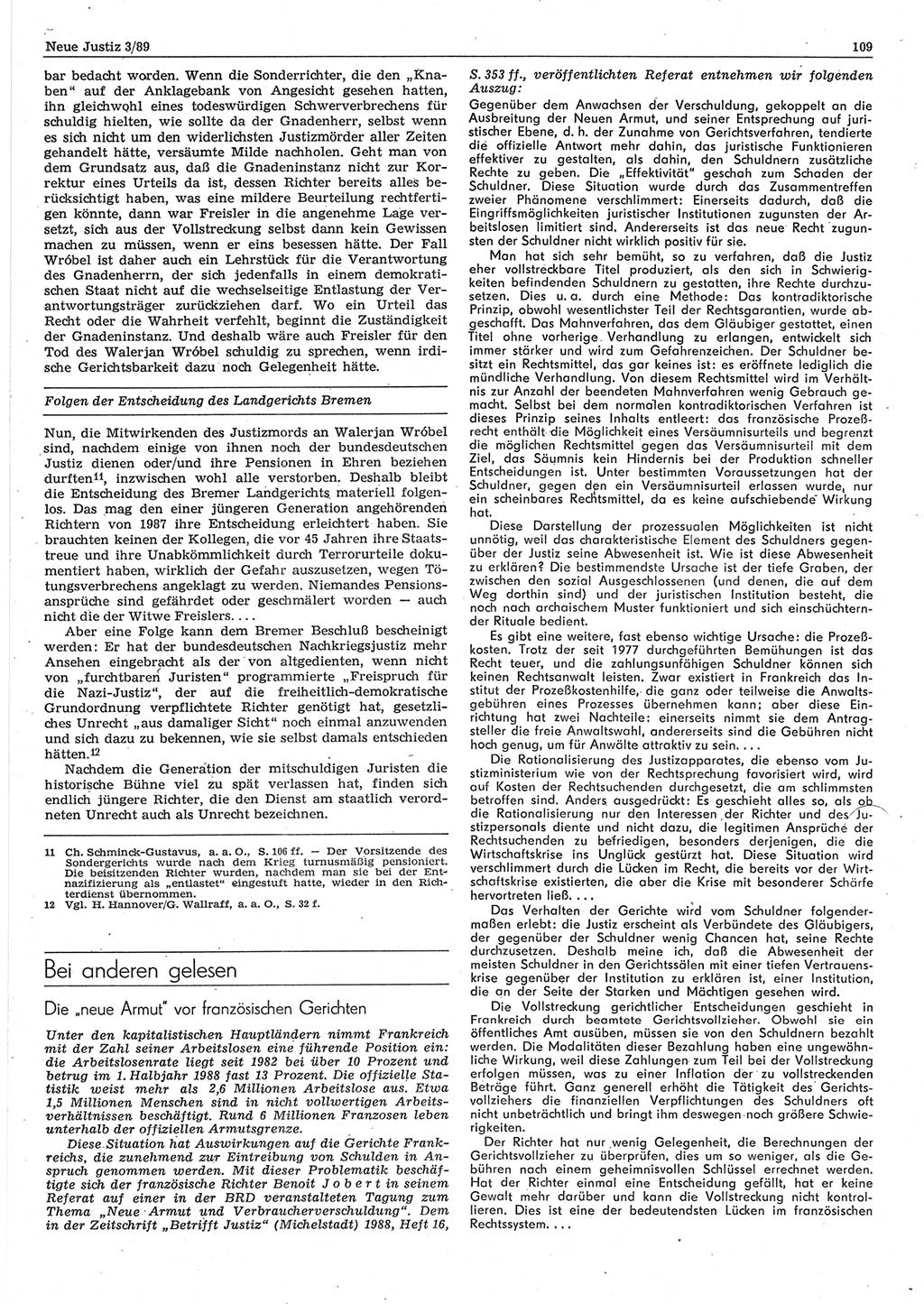 Neue Justiz (NJ), Zeitschrift für sozialistisches Recht und Gesetzlichkeit [Deutsche Demokratische Republik (DDR)], 43. Jahrgang 1989, Seite 109 (NJ DDR 1989, S. 109)