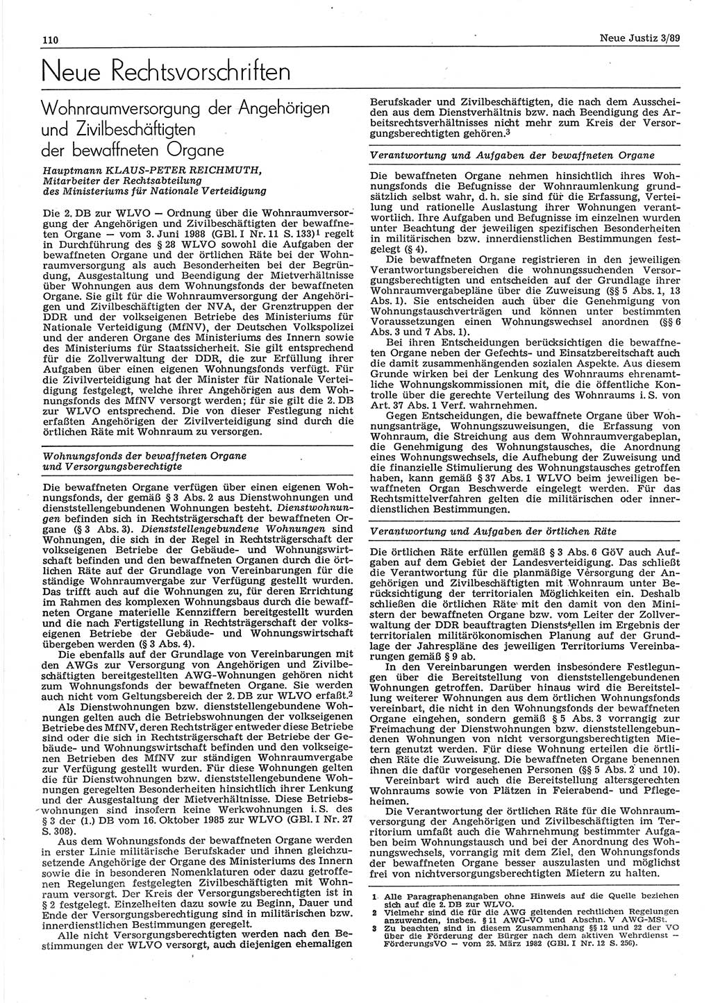 Neue Justiz (NJ), Zeitschrift für sozialistisches Recht und Gesetzlichkeit [Deutsche Demokratische Republik (DDR)], 43. Jahrgang 1989, Seite 110 (NJ DDR 1989, S. 110)