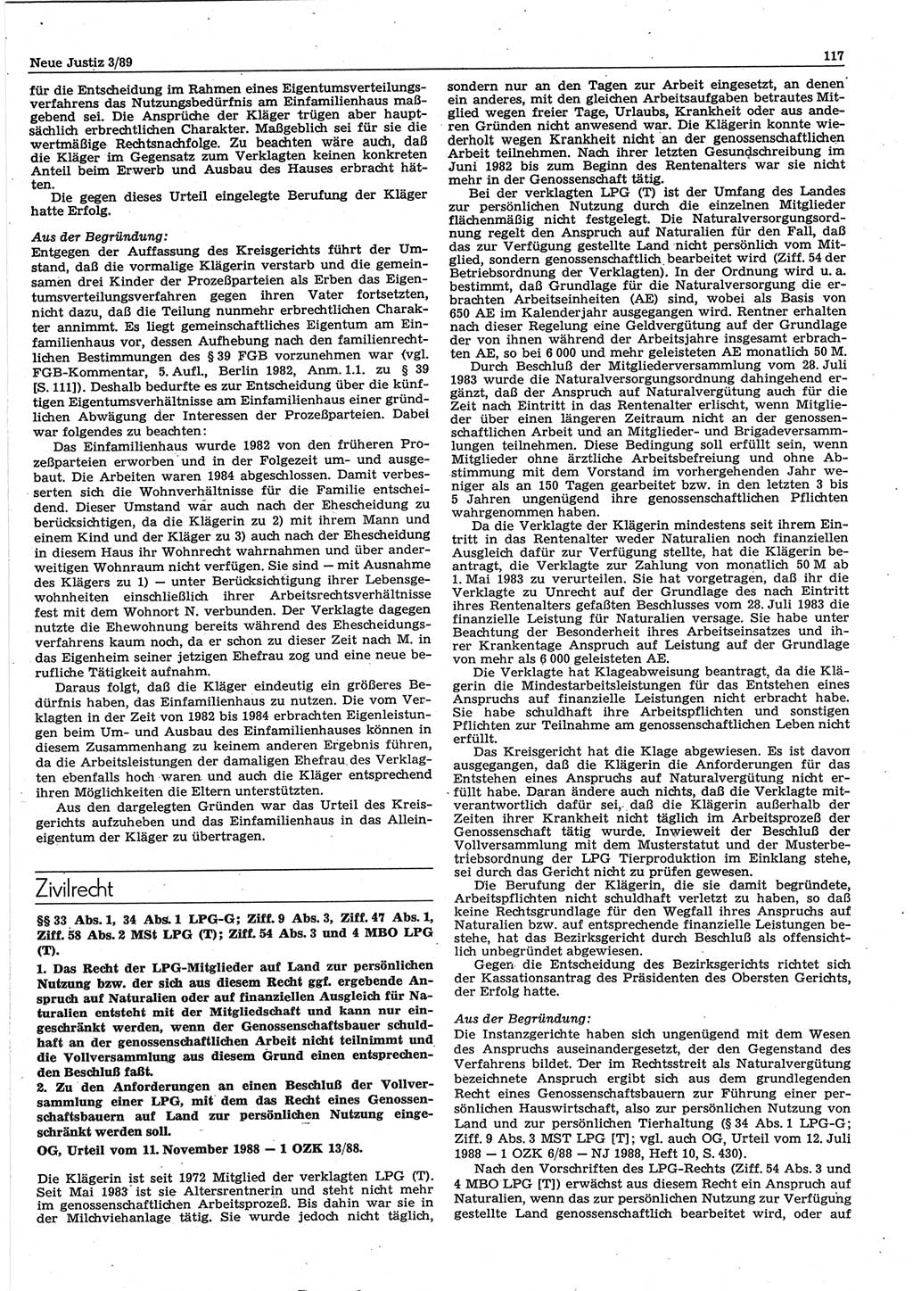 Neue Justiz (NJ), Zeitschrift für sozialistisches Recht und Gesetzlichkeit [Deutsche Demokratische Republik (DDR)], 43. Jahrgang 1989, Seite 117 (NJ DDR 1989, S. 117)