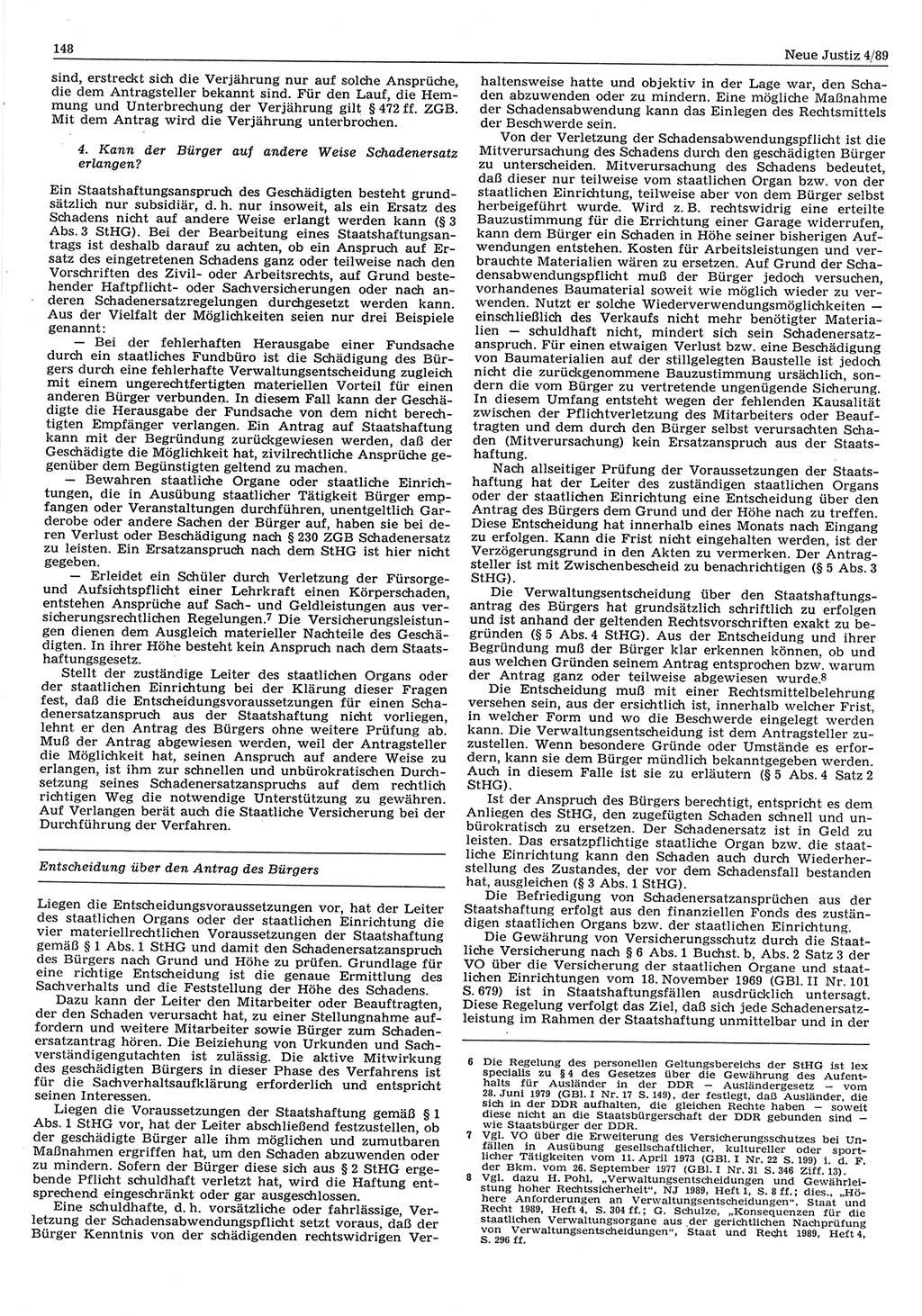 Neue Justiz (NJ), Zeitschrift für sozialistisches Recht und Gesetzlichkeit [Deutsche Demokratische Republik (DDR)], 43. Jahrgang 1989, Seite 148 (NJ DDR 1989, S. 148)