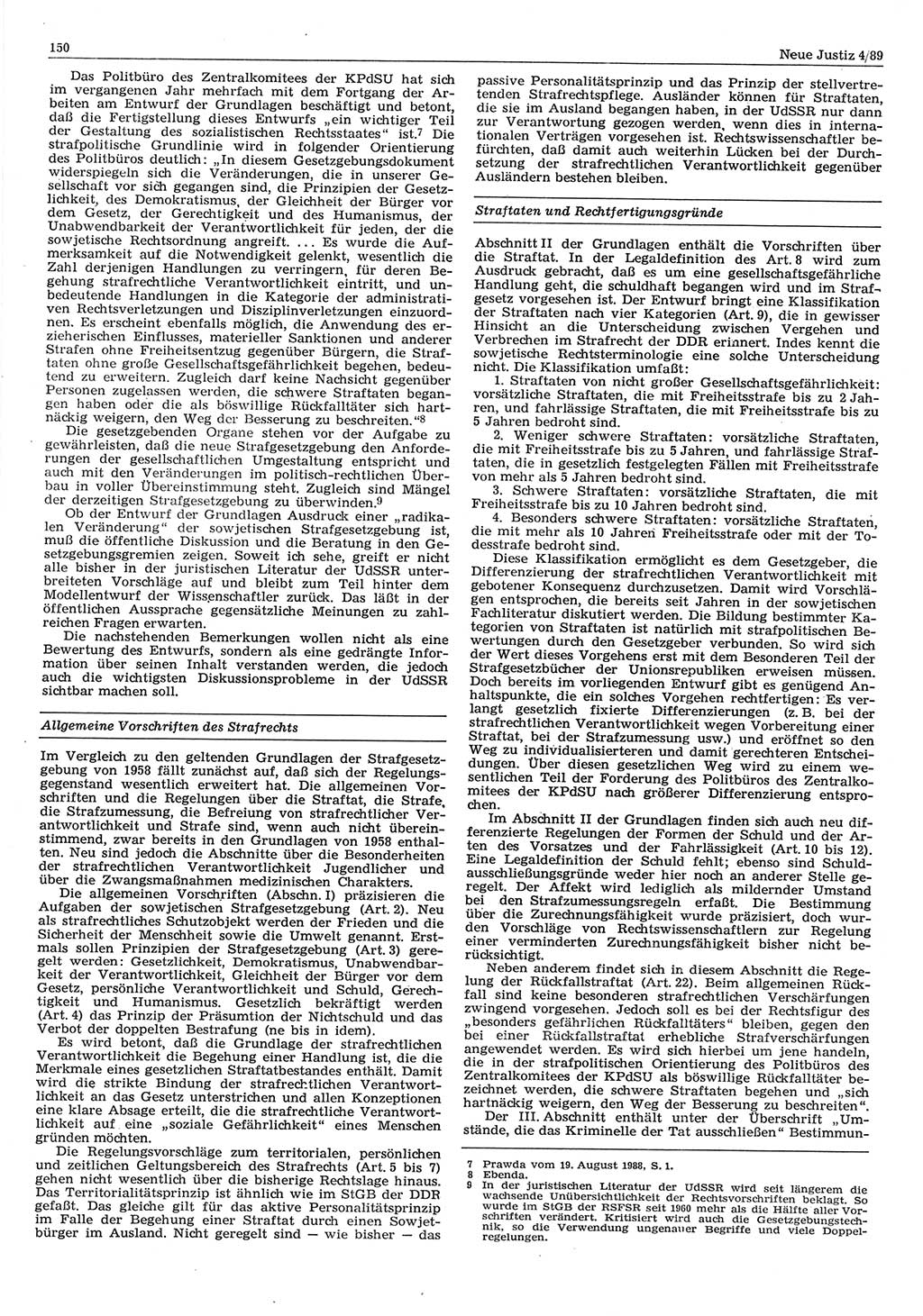 Neue Justiz (NJ), Zeitschrift für sozialistisches Recht und Gesetzlichkeit [Deutsche Demokratische Republik (DDR)], 43. Jahrgang 1989, Seite 150 (NJ DDR 1989, S. 150)