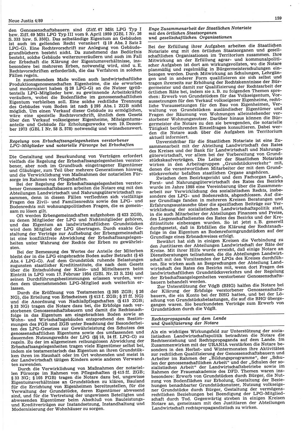 Neue Justiz (NJ), Zeitschrift für sozialistisches Recht und Gesetzlichkeit [Deutsche Demokratische Republik (DDR)], 43. Jahrgang 1989, Seite 159 (NJ DDR 1989, S. 159)