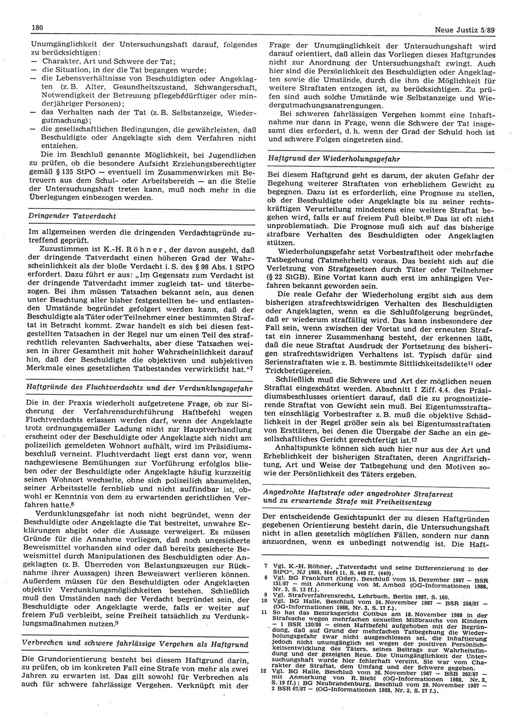 Neue Justiz (NJ), Zeitschrift für sozialistisches Recht und Gesetzlichkeit [Deutsche Demokratische Republik (DDR)], 43. Jahrgang 1989, Seite 180 (NJ DDR 1989, S. 180)
