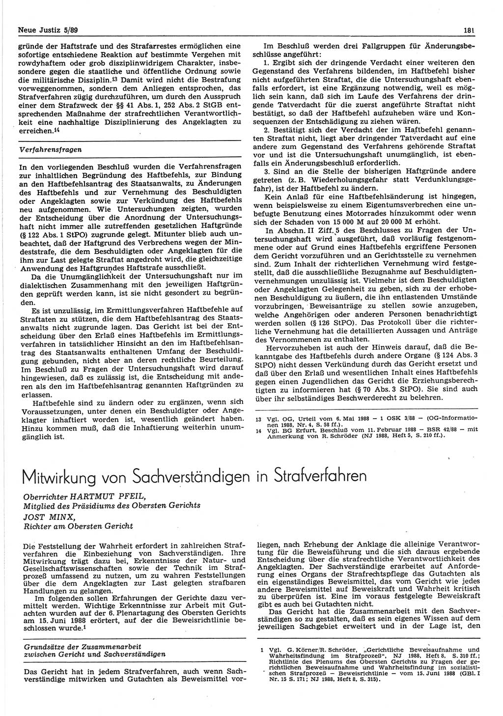 Neue Justiz (NJ), Zeitschrift für sozialistisches Recht und Gesetzlichkeit [Deutsche Demokratische Republik (DDR)], 43. Jahrgang 1989, Seite 181 (NJ DDR 1989, S. 181)