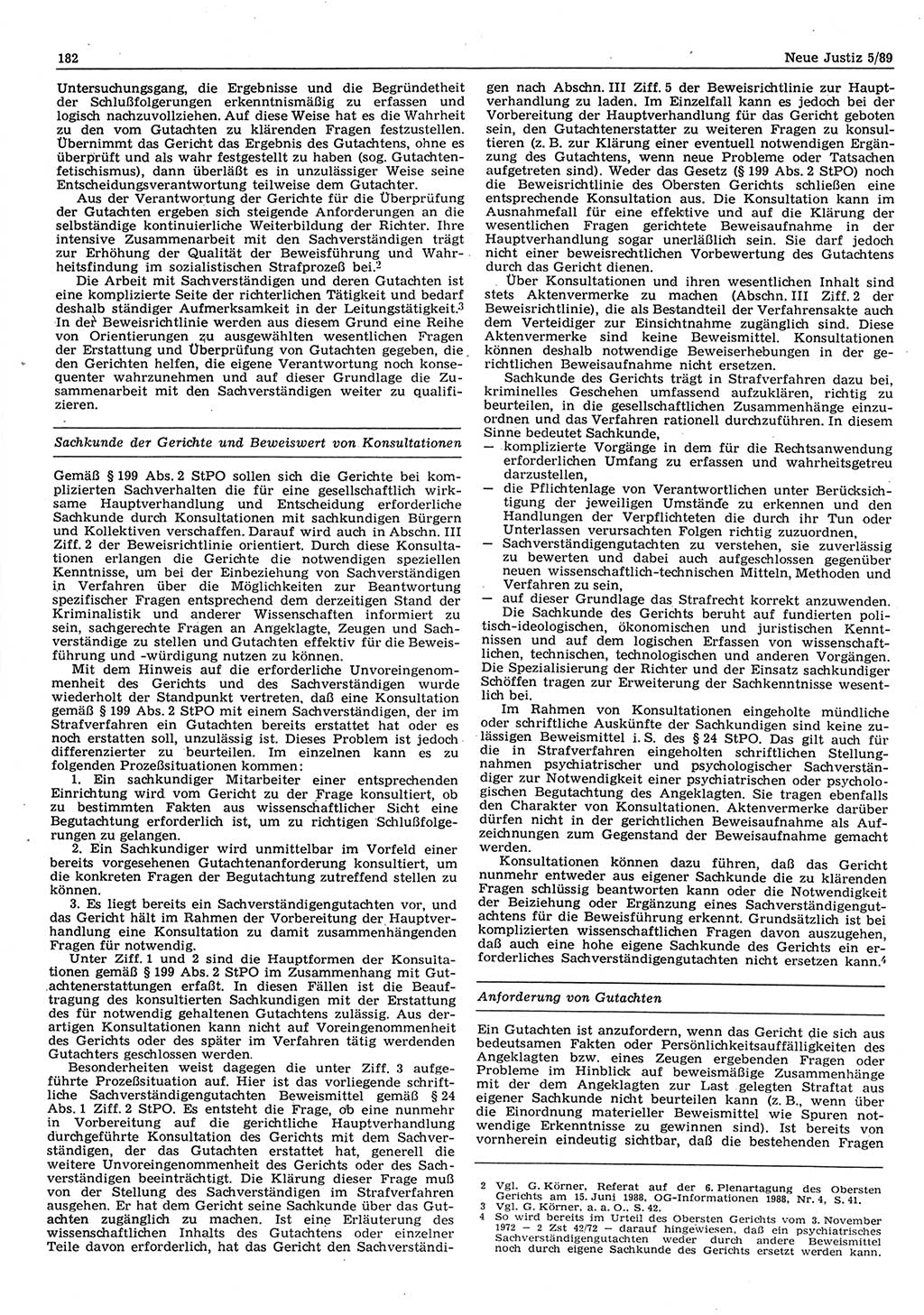Neue Justiz (NJ), Zeitschrift für sozialistisches Recht und Gesetzlichkeit [Deutsche Demokratische Republik (DDR)], 43. Jahrgang 1989, Seite 182 (NJ DDR 1989, S. 182)