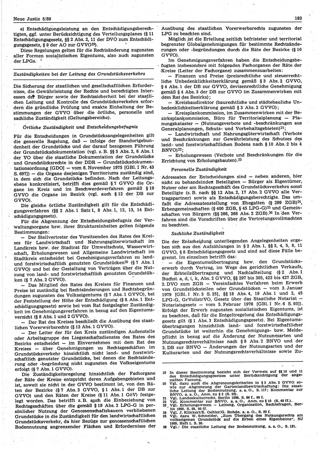 Neue Justiz (NJ), Zeitschrift für sozialistisches Recht und Gesetzlichkeit [Deutsche Demokratische Republik (DDR)], 43. Jahrgang 1989, Seite 193 (NJ DDR 1989, S. 193)
