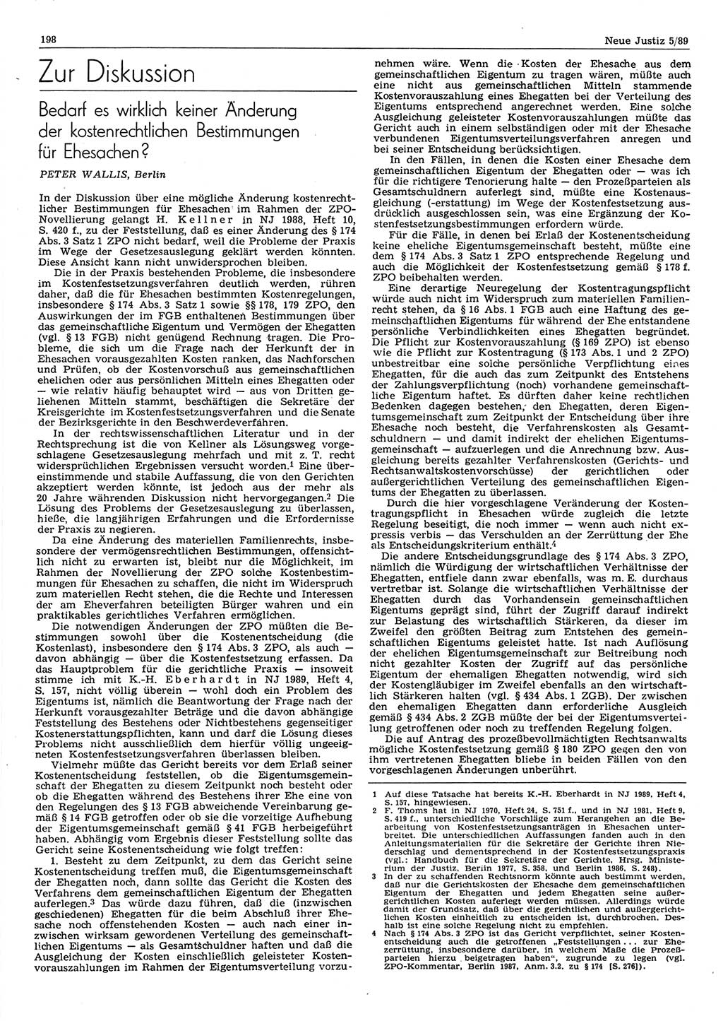 Neue Justiz (NJ), Zeitschrift für sozialistisches Recht und Gesetzlichkeit [Deutsche Demokratische Republik (DDR)], 43. Jahrgang 1989, Seite 198 (NJ DDR 1989, S. 198)