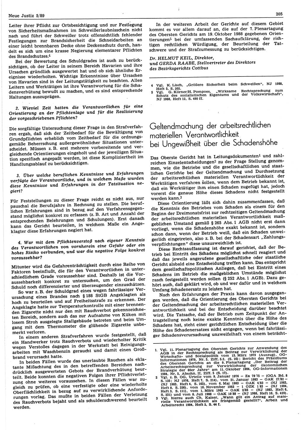 Neue Justiz (NJ), Zeitschrift für sozialistisches Recht und Gesetzlichkeit [Deutsche Demokratische Republik (DDR)], 43. Jahrgang 1989, Seite 205 (NJ DDR 1989, S. 205)
