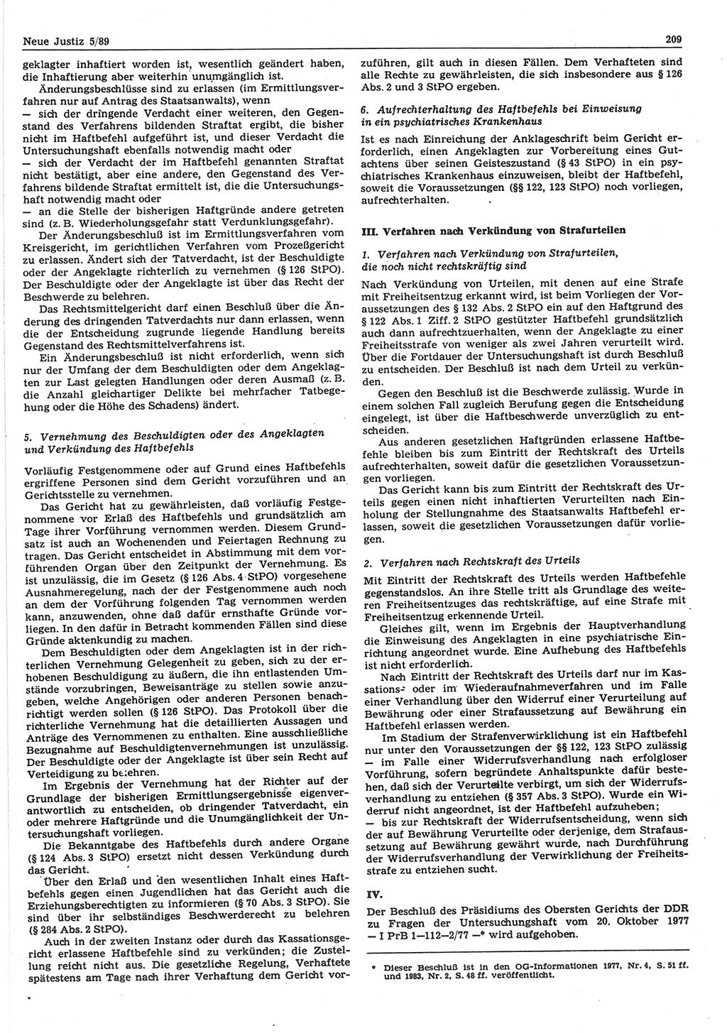 Neue Justiz (NJ), Zeitschrift für sozialistisches Recht und Gesetzlichkeit [Deutsche Demokratische Republik (DDR)], 43. Jahrgang 1989, Seite 209 (NJ DDR 1989, S. 209)