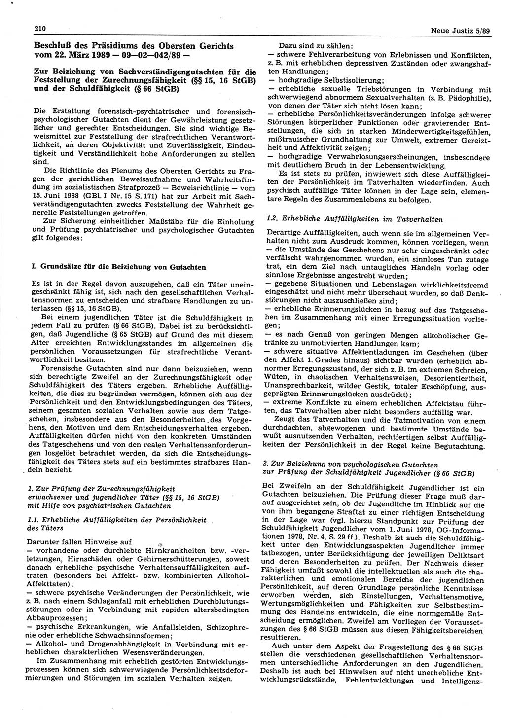 Neue Justiz (NJ), Zeitschrift für sozialistisches Recht und Gesetzlichkeit [Deutsche Demokratische Republik (DDR)], 43. Jahrgang 1989, Seite 210 (NJ DDR 1989, S. 210)
