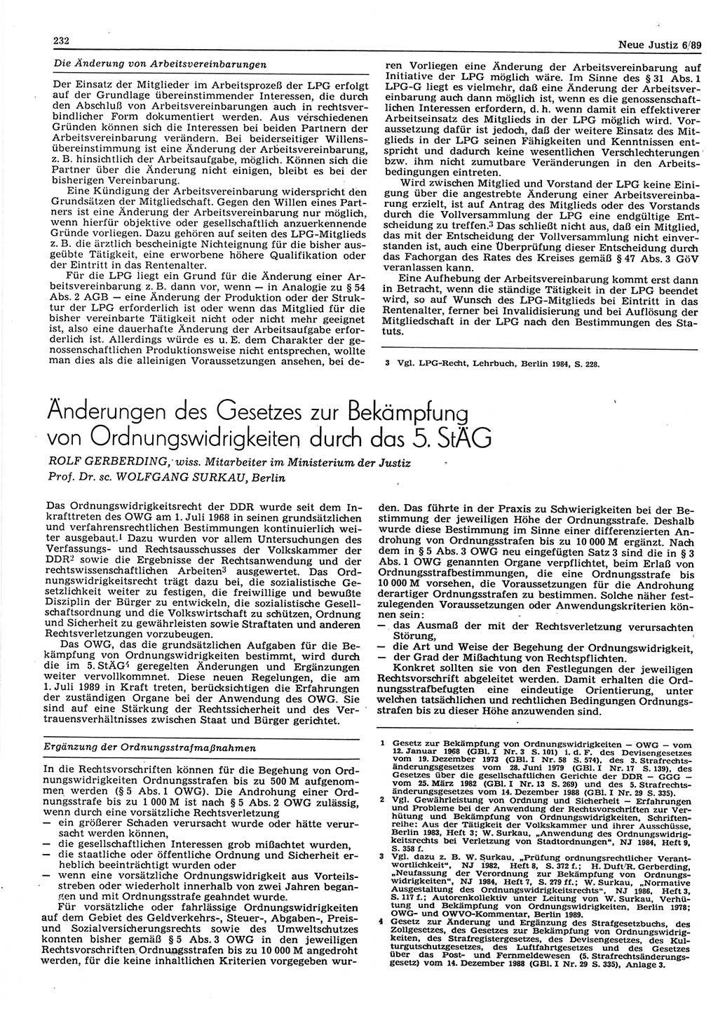 Neue Justiz (NJ), Zeitschrift für sozialistisches Recht und Gesetzlichkeit [Deutsche Demokratische Republik (DDR)], 43. Jahrgang 1989, Seite 232 (NJ DDR 1989, S. 232)