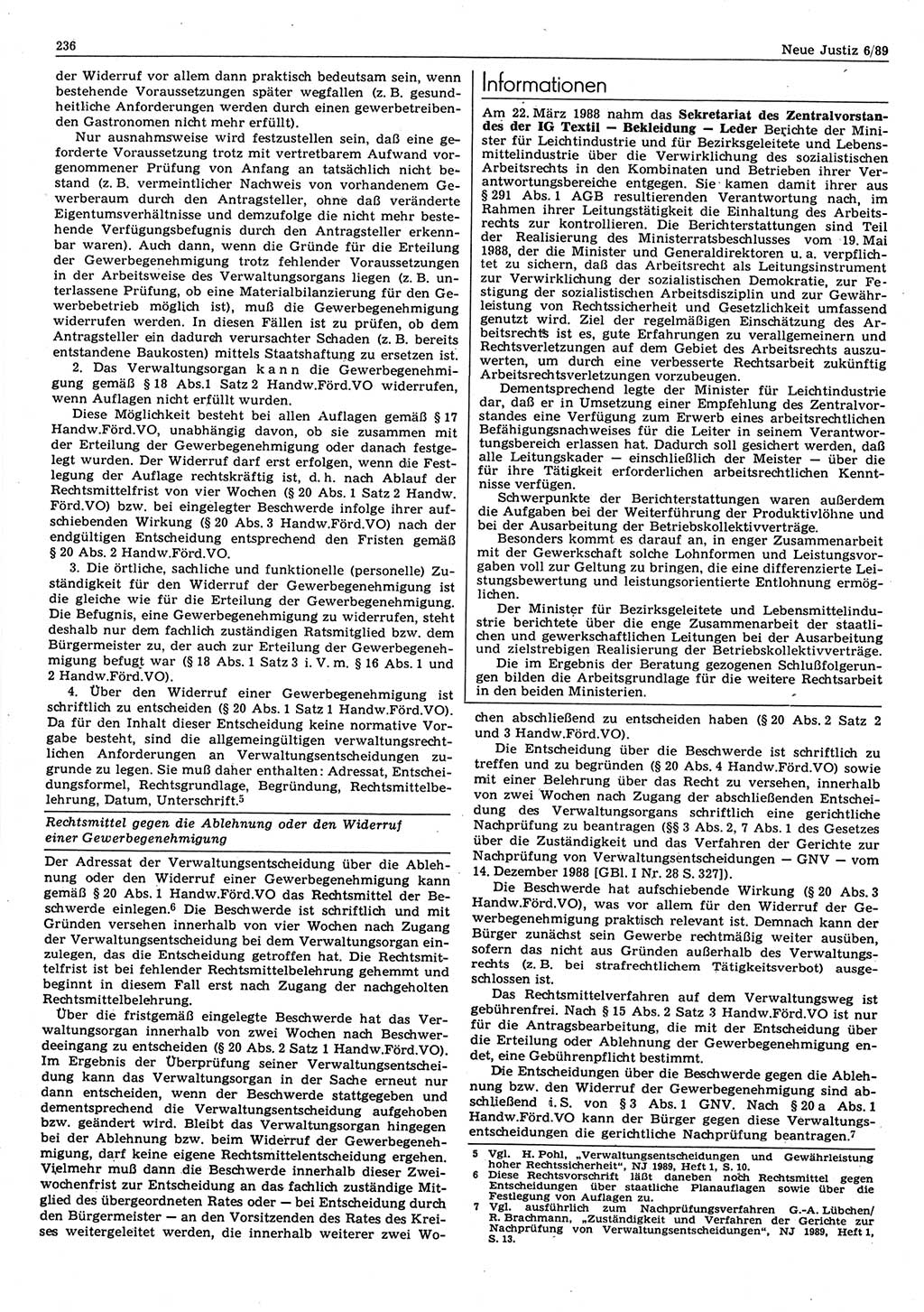 Neue Justiz (NJ), Zeitschrift für sozialistisches Recht und Gesetzlichkeit [Deutsche Demokratische Republik (DDR)], 43. Jahrgang 1989, Seite 236 (NJ DDR 1989, S. 236)