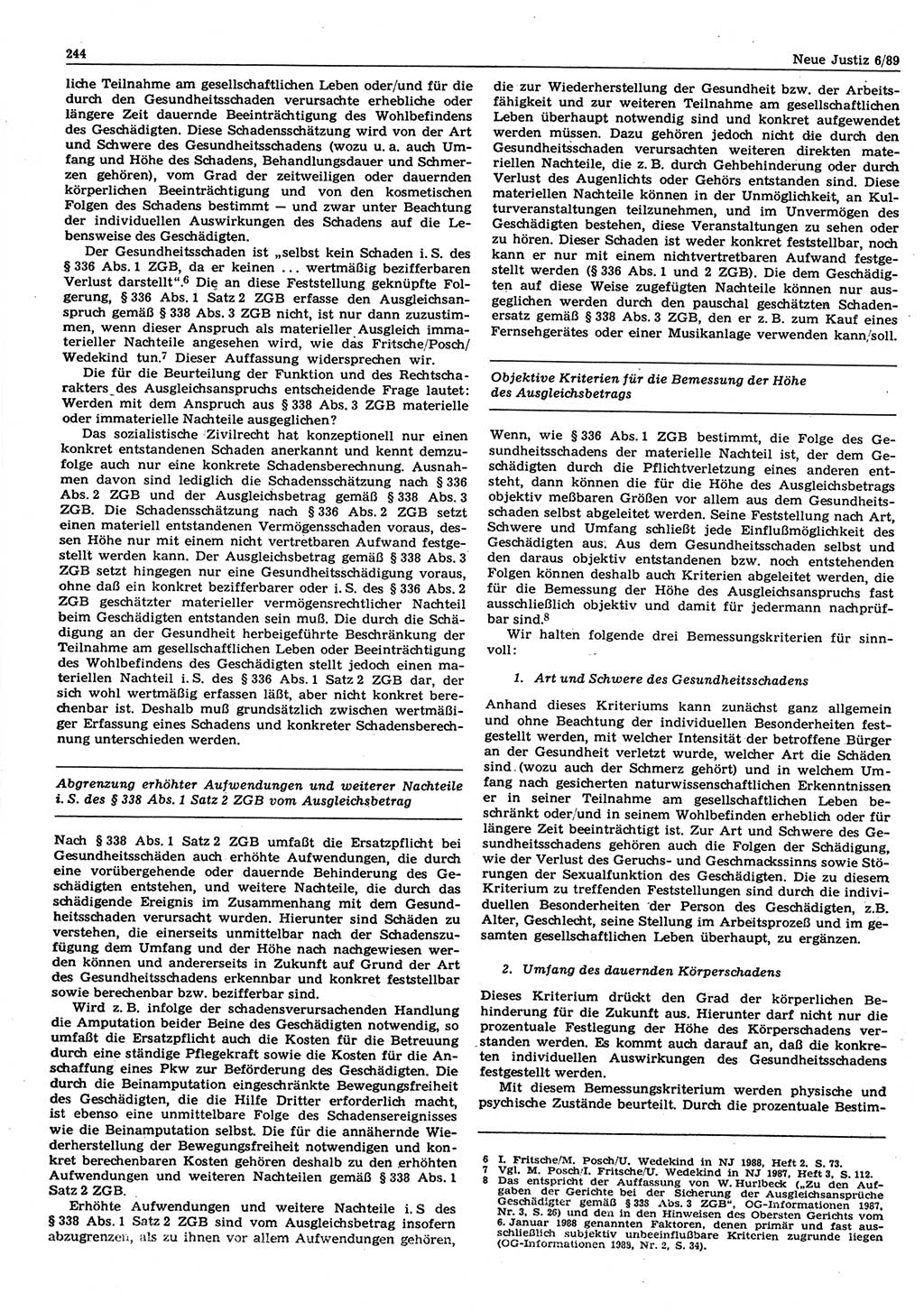 Neue Justiz (NJ), Zeitschrift für sozialistisches Recht und Gesetzlichkeit [Deutsche Demokratische Republik (DDR)], 43. Jahrgang 1989, Seite 244 (NJ DDR 1989, S. 244)