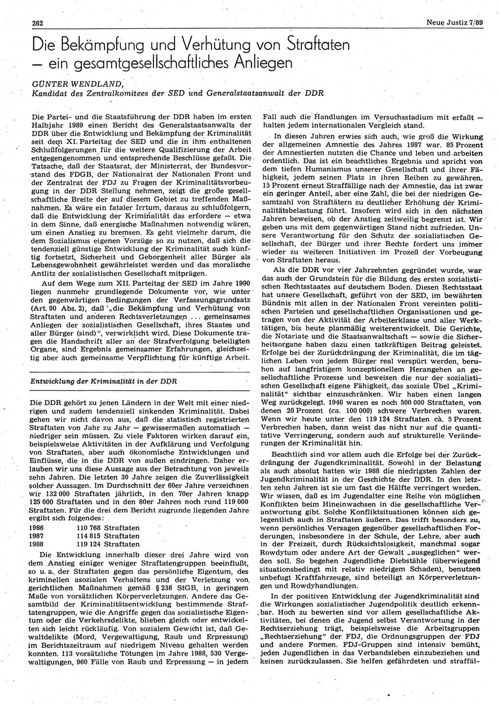 Neue Justiz (NJ), Zeitschrift für sozialistisches Recht und Gesetzlichkeit [Deutsche Demokratische Republik (DDR)], 43. Jahrgang 1989, Seite 262 (NJ DDR 1989, S. 262)