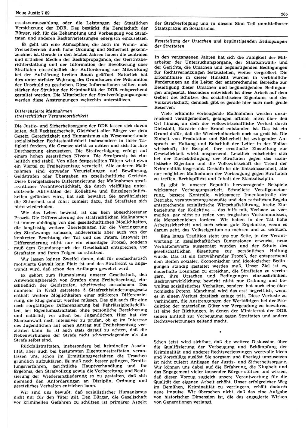 Neue Justiz (NJ), Zeitschrift für sozialistisches Recht und Gesetzlichkeit [Deutsche Demokratische Republik (DDR)], 43. Jahrgang 1989, Seite 265 (NJ DDR 1989, S. 265)
