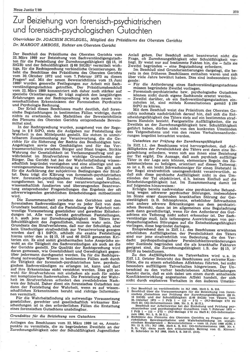 Neue Justiz (NJ), Zeitschrift für sozialistisches Recht und Gesetzlichkeit [Deutsche Demokratische Republik (DDR)], 43. Jahrgang 1989, Seite 273 (NJ DDR 1989, S. 273)