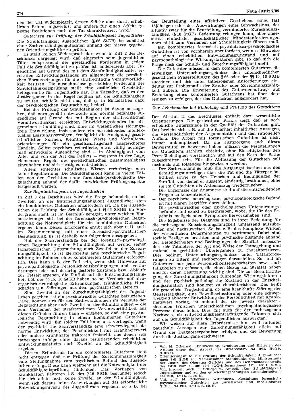 Neue Justiz (NJ), Zeitschrift für sozialistisches Recht und Gesetzlichkeit [Deutsche Demokratische Republik (DDR)], 43. Jahrgang 1989, Seite 274 (NJ DDR 1989, S. 274)