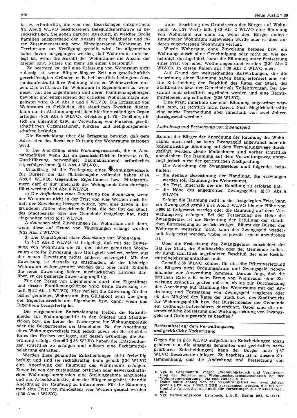 Neue Justiz (NJ), Zeitschrift für sozialistisches Recht und Gesetzlichkeit [Deutsche Demokratische Republik (DDR)], 43. Jahrgang 1989, Seite 278 (NJ DDR 1989, S. 278)